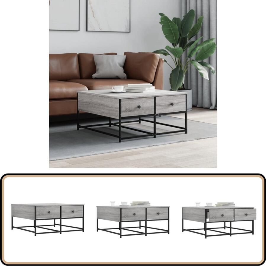 VidaXL Salontafel 80x80x40 cm Grijs Sonoma Eiken Salontafel Houten Salontafel Grijze Salontafel 80x80 Salontafel Met Lade