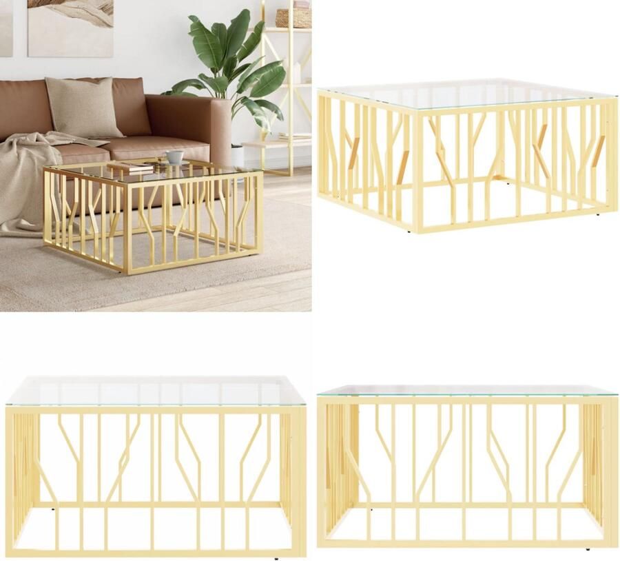 VidaXL Salontafel 80x80x40 cm roestvrij staal en glas goudkleurig Salontafel Salontafels Bijzettafel Banktafel