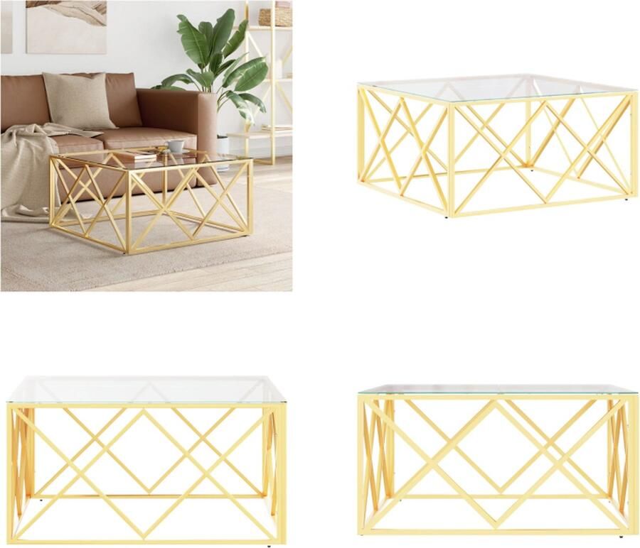 VidaXL Salontafel 80x80x40 cm roestvrij staal en glas Salontafel Salontafels Bijzettafel Banktafel