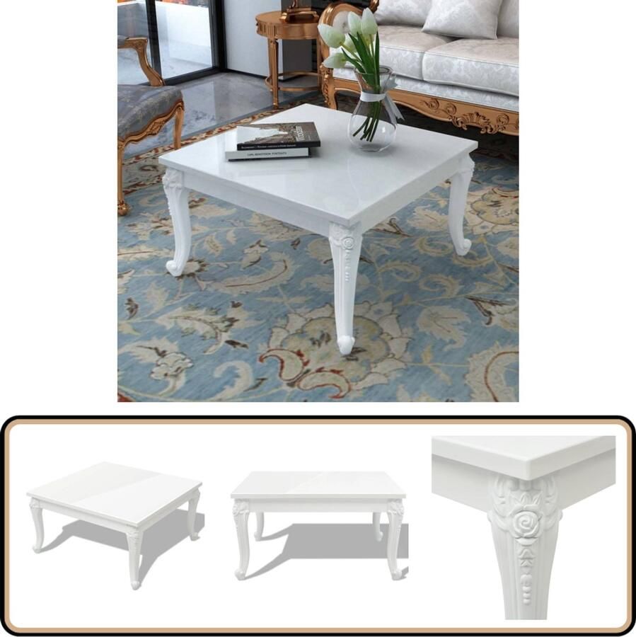 VidaXL Salontafel 80x80x42 cm Hoogglans Wit Salontafel Hoogglans Witte Salontafel Mdf Salontafel Kunststof Poten Salontafel Modern Kleine Salontafel