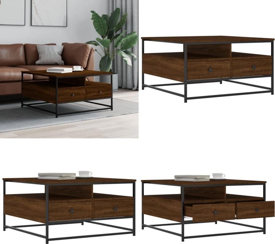 VidaXL Salontafel 80x80x45 cm bewerkt hout bruin eikenkleur Salontafel Salontafels Bijzettafel Banktafel