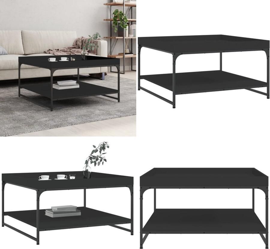 VidaXL Salontafel 80x80x45 cm bewerkt hout en ijzer zwart Salontafel Salontafels Bijzettafel Tafeltje