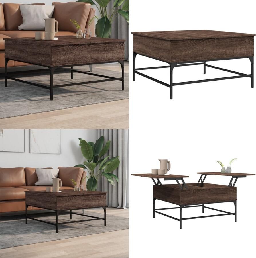 VidaXL Salontafel 80x80x45 cm bewerkt hout en metaal bruin eikenkleur Salontafel Salontafels Bijzettafel Banktafel