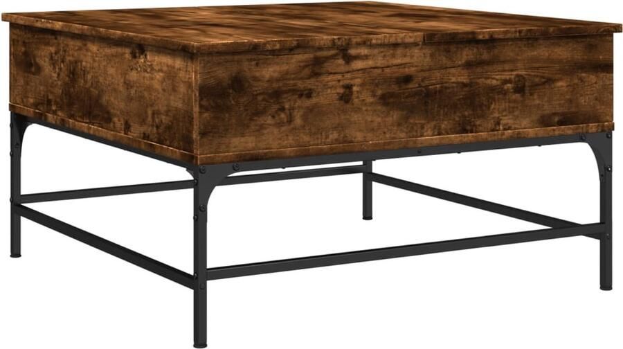The Living Store Salontafel 80x80x45 cm bewerkt hout en metaal gerookt eiken Salontafel Koffietafel Houten Salontafel Bruine Salontafel Vintage Salontafel