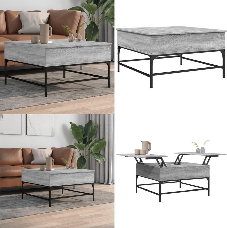 VidaXL Salontafel 80x80x45 cm bewerkt hout en metaal grijs sonoma Salontafel Salontafels Bijzettafel Banktafel