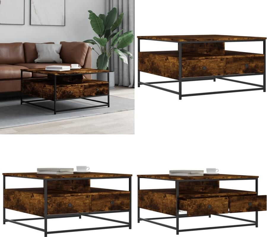 VidaXL Salontafel 80x80x45 cm bewerkt hout gerookt eikenkleurig Salontafel Salontafels Bijzettafel Banktafel