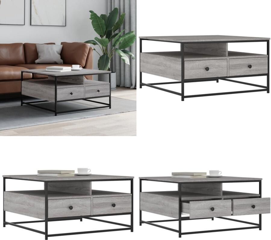 VidaXL Salontafel 80x80x45 cm bewerkt hout grijs sonoma Salontafel Salontafels Bijzettafel Banktafel