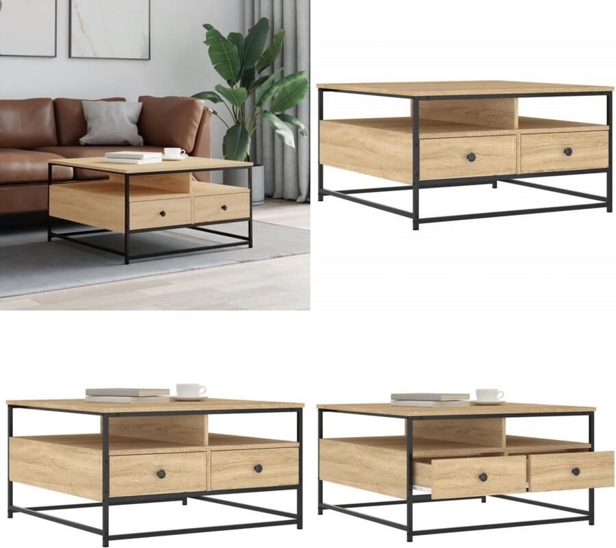 VidaXL Salontafel 80x80x45 cm bewerkt hout sonoma eikenkleurig Salontafel Salontafels Bijzettafel Banktafel