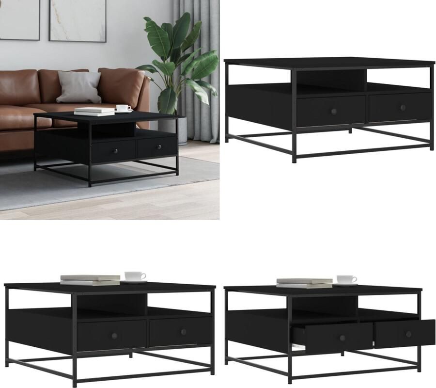 VidaXL Salontafel 80x80x45 cm bewerkt hout zwart Salontafel Salontafels Bijzettafel Banktafel