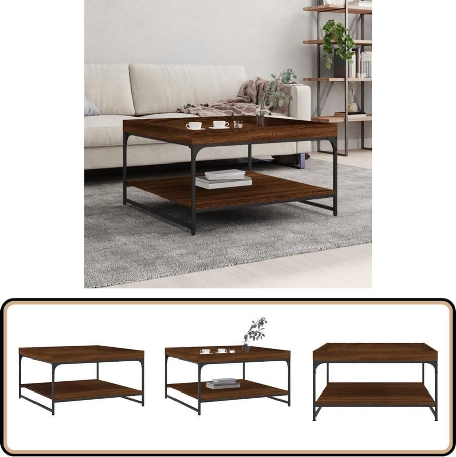 VidaXL Salontafel 80x80x45 cm Bruin Eiken Staal Salontafel Bijzettafel Houten Salontafel Bruine Eiken Meubilair Tafellamp Tv Stand Living Room Furniture