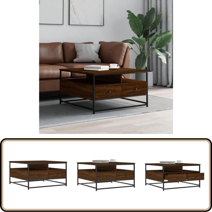 VidaXL Salontafel 80x80x45 cm Bruin Eikenhout Salontafel Eikenhouten Meubilair Houten Salontafel Tv Tafellaar Koffietafel - Foto 2