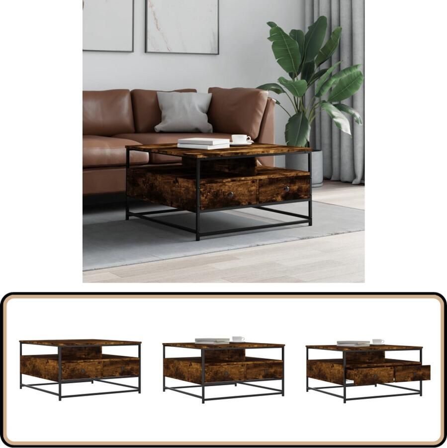 The Living Store Salontafel 80x80x45 cm bewerkt hout gerookt eikenkleurig Salontafel Bewerkt Hout Houten Salontafel Bruine Salontafel Robuuste Salontafel