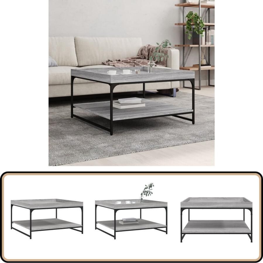 VidaXL Salontafel 80x80x45 cm Grijs Sonoma Eiken Salontafel Bijzettafel Houten Salontafel Grijze Salontafel Moderne Salontafel