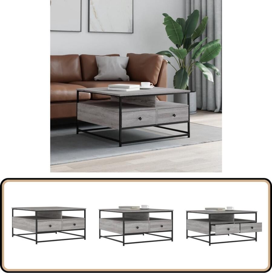 VidaXL Salontafel 80x80x45 cm Grijs Sonoma Eiken Salontafel Houten Salontafel Grijze Salontafel Met Lade Tv Tafeltje Living Room Furniture Eikenhouten Salontafel Industriële Salontafel Compact Salontafel