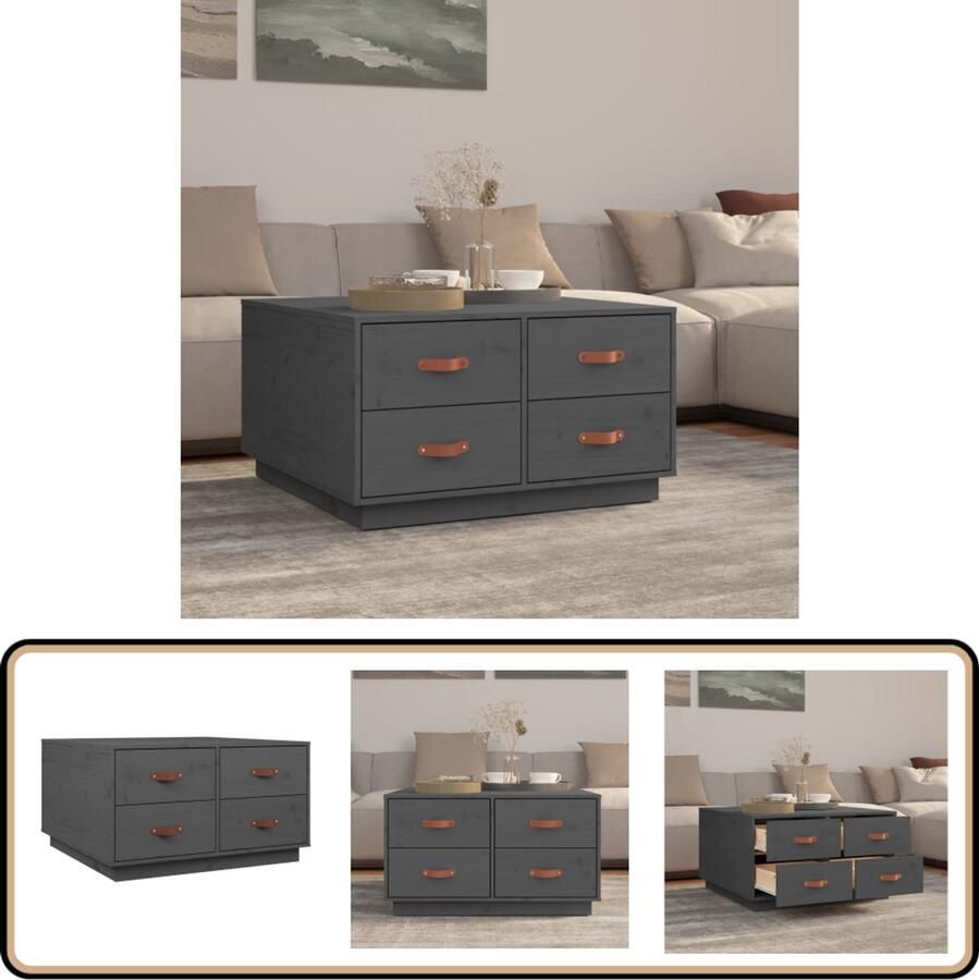 VidaXL Salontafel 80x80x45 cm Massief Grenen Grijs Salontafel Tafeltje Koffietafel Zitkamer Meubilair Grenoble Hout
