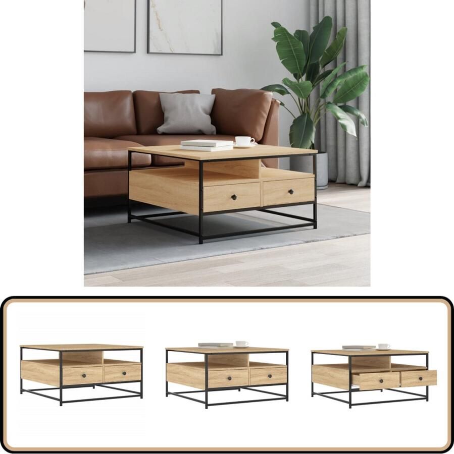 VidaXL Salontafel 80x80x45 cm Sonoma eiken Salontafel Woonkamertafel Houten Salontafel Sonoma Eiken Bewerkt Hout Tv Tafellaar