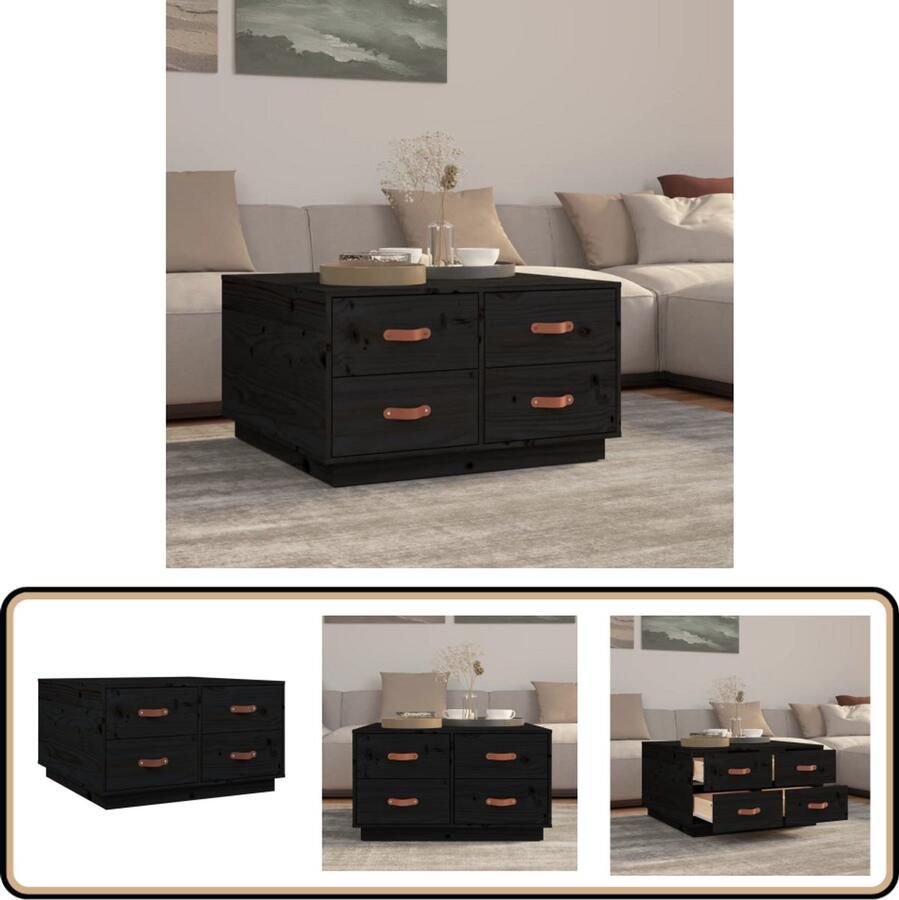 VidaXL Salontafel 80x80x45 cm Zwart Grenenhout Salontafel Houten Salontafel Grenenhout Salontafel Zwarte Salontafel Met Lades Tv Tafeltje Koffietafel Living Room Furniture Meubelen