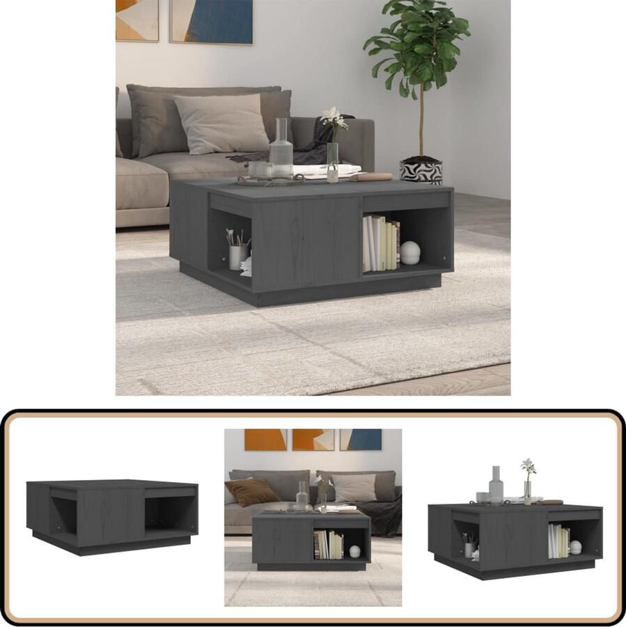 VidaXL -Salontafel-80x81x36 5-cm-massief-grenenhout-grijs - Foto 2