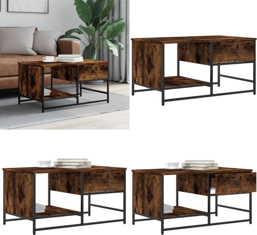 VidaXL Salontafel 85 5x51x45 cm bewerkt hout gerookt eikenkleurig Salontafel Salontafels Bijzettafel Banktafel