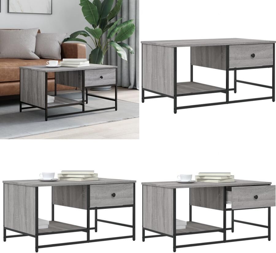 VidaXL Salontafel 85 5x51x45 cm bewerkt hout grijs sonoma Salontafel Salontafels Bijzettafel Banktafel