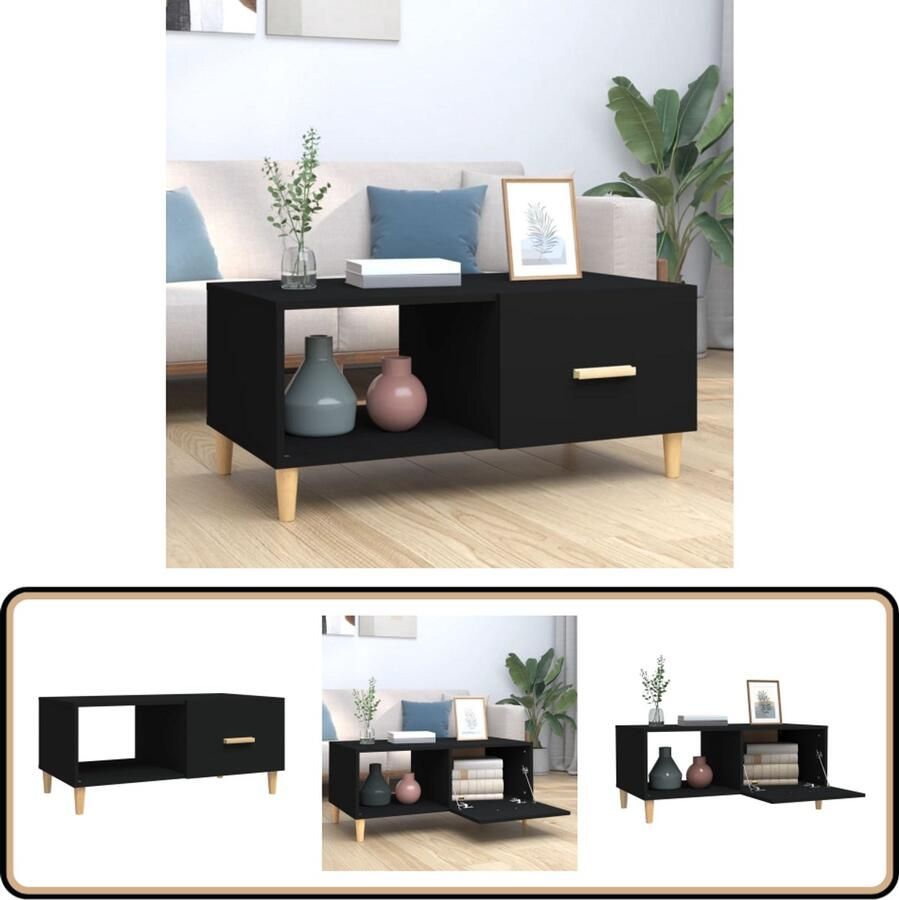 VidaXL Salontafel 89 5x50x40 cm Bewerkt hout Zwart Salontafel Zwarte Tafel Houten Salontafel Bewerkt Hout Tv Tafellaar Woonkamer Meubilair Modern Design Multifunctionele Tafel Opbergruimte Stijlvolle Salontafel