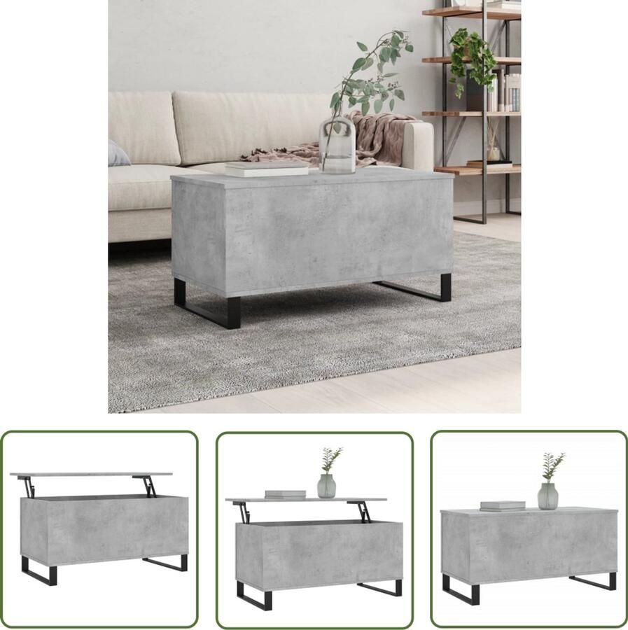 VidaXL Salontafel 90x44 5x45 cm Betonlook Hout & Metaal Salontafel Lift Top Tafel Houten Salontafel Beton Grijs Multifunctionele Tafel Veelzijdige Tafel Opbergruimte