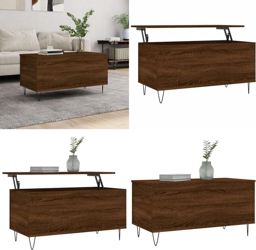 VidaXL Salontafel 90x44 5x45 cm bewerkt hout bruin eikenkleur Salontafel Salontafels Bijzettafel Banktafel