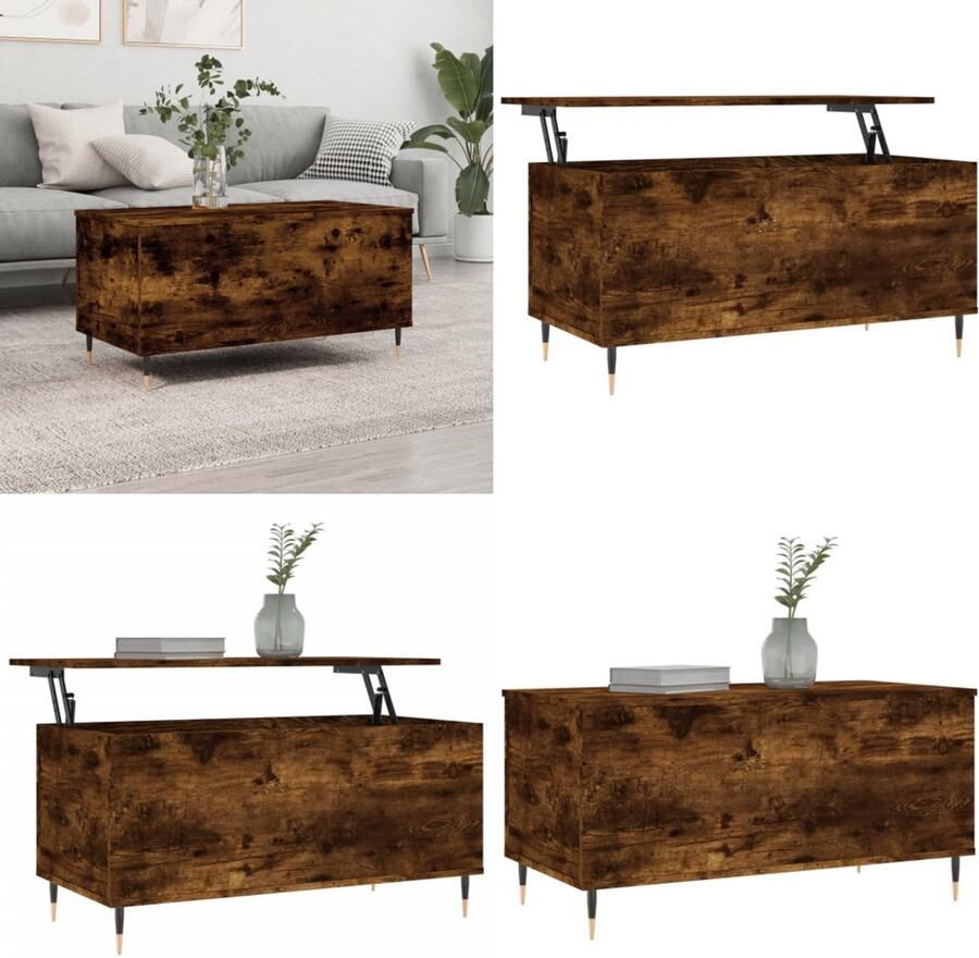 VidaXL Salontafel 90x44 5x45 cm bewerkt hout gerookt eikenkleurig Salontafel Salontafels Bijzettafel Banktafel