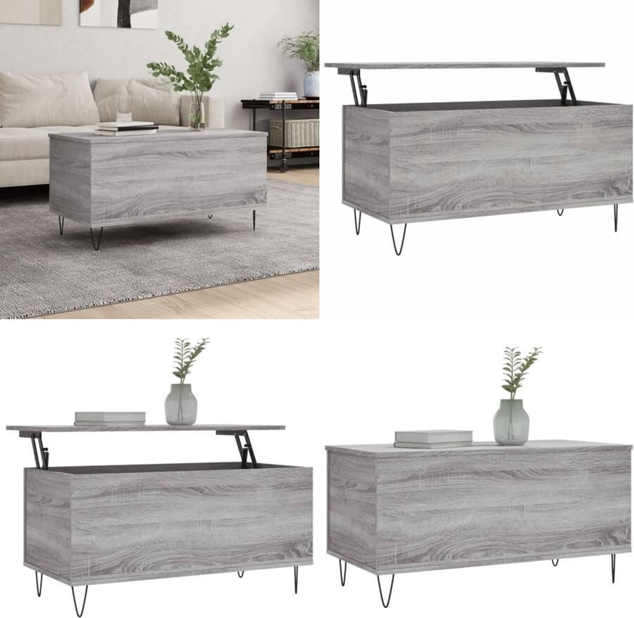 VidaXL Salontafel 90x44 5x45 cm bewerkt hout grijs sonoma eikenkleurig Salontafel Salontafels Bijzettafel Banktafel