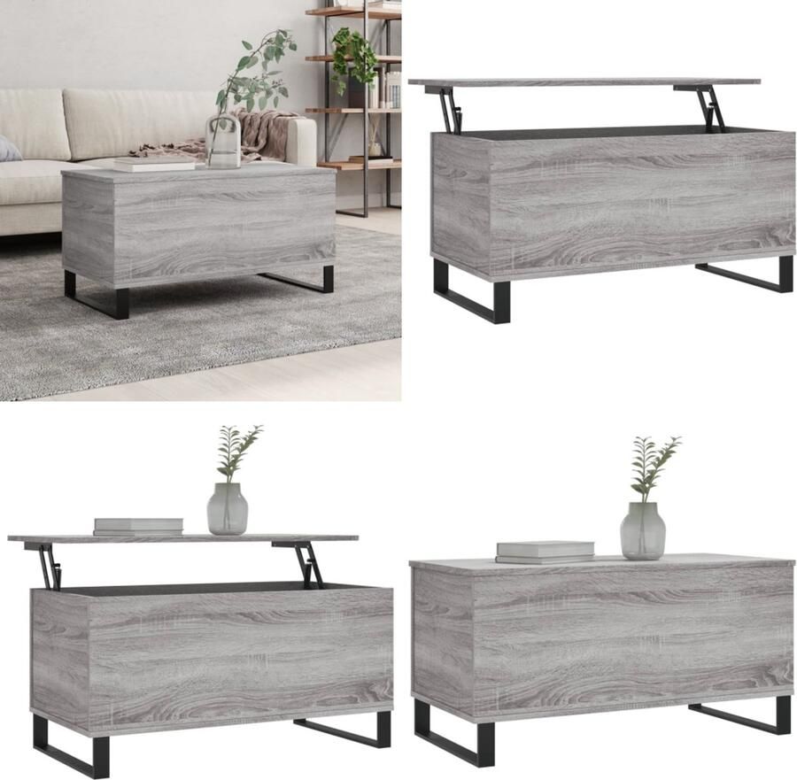 VidaXL Salontafel 90x44 5x45 cm bewerkt hout grijs sonoma eikenkleurig Salontafel Salontafels Bijzettafel Banktafel