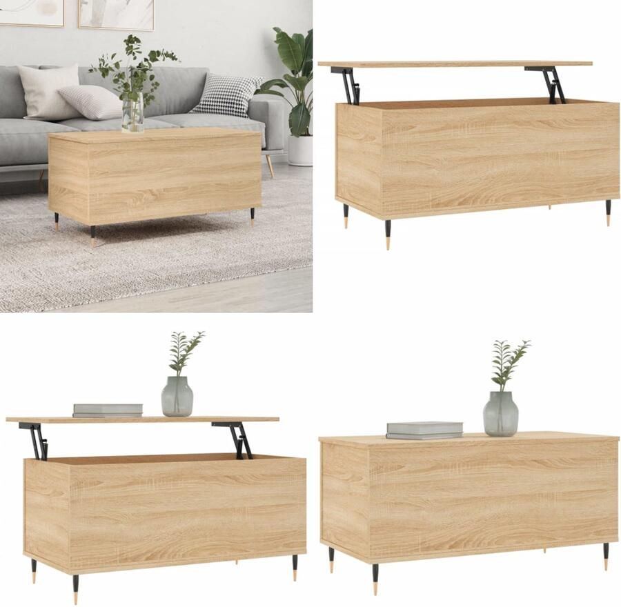 VidaXL Salontafel 90x44 5x45 cm bewerkt hout sonoma eikenkleurig Salontafel Salontafels Bijzettafel Banktafel
