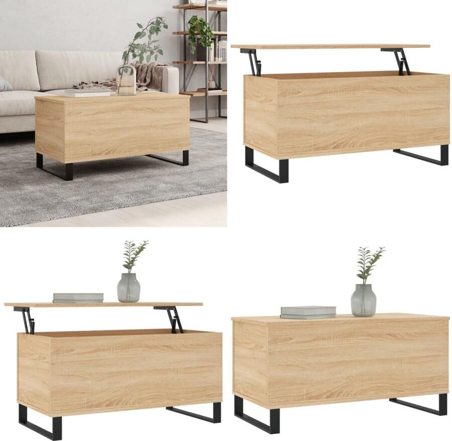 The Living Store Salontafel Lift-Top Bewerkt hout Sonoma Eiken 90x44.5x45cm Salontafel Met Lade Houten Salontafel Eiken Salontafel Lierft-top Salontafel