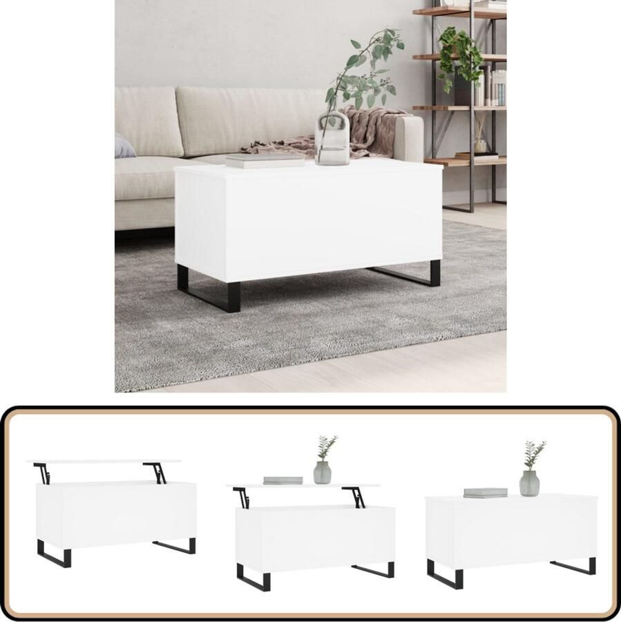 VidaXL Salontafel 90x44 5x45 cm Bewerkt hout Wit Salontafel Lift Top Tafel Houten Salontafel Witte Salontafel Multifunctionele Tafel