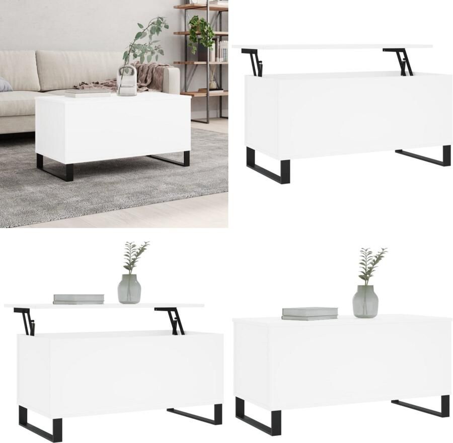 VidaXL Salontafel 90x44 5x45 cm bewerkt hout wit Salontafel Salontafels Bijzettafel Banktafel