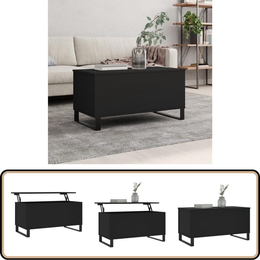 VidaXL Salontafel 90x44 5x45 cm Bewerkt Hout Zwart Salontafel Lift Top Tafel Houten Salontafel Zwarte Salontafel Multifunctionele Tafel Tv Tafellaar Living Room Furniture