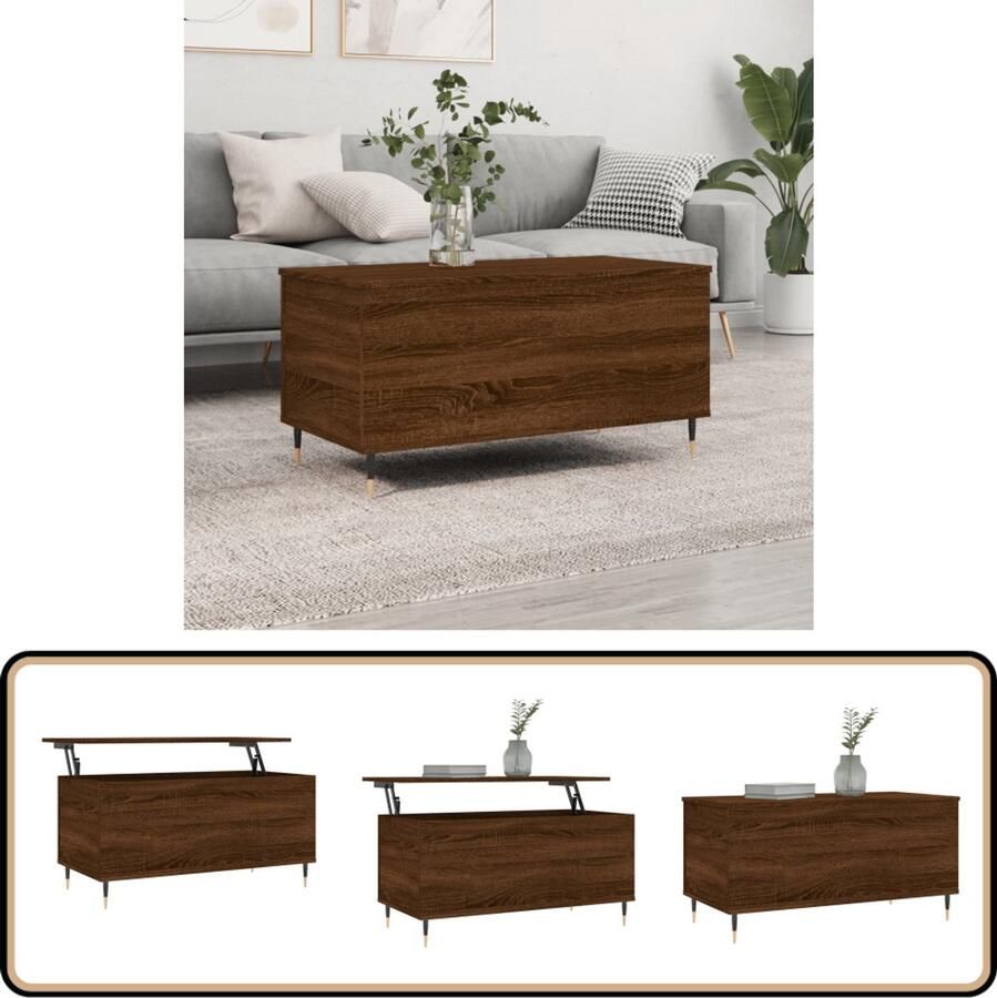 VidaXL Salontafel 90x44 5x45 cm Bruin eiken Salontafel Lift Top Tafel Houten Salontafel Bruine Eiken Meubilair Multifunctionele Tafel Opbergruimte