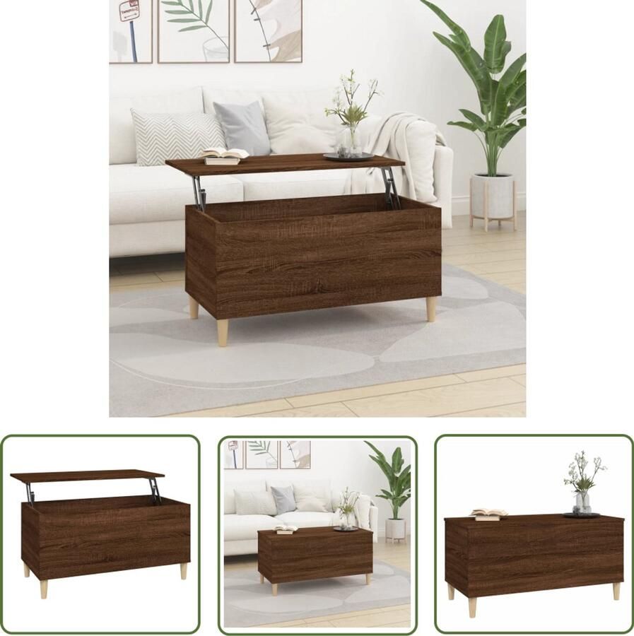 VidaXL Salontafel 90x44 5x45 cm Bruin Eikenkleur Salontafel Houten Salontafel Bruine Eiken Salontafel Lift Top Salontafel Multifunctionele Salontafel Opbergruimte Salontafel