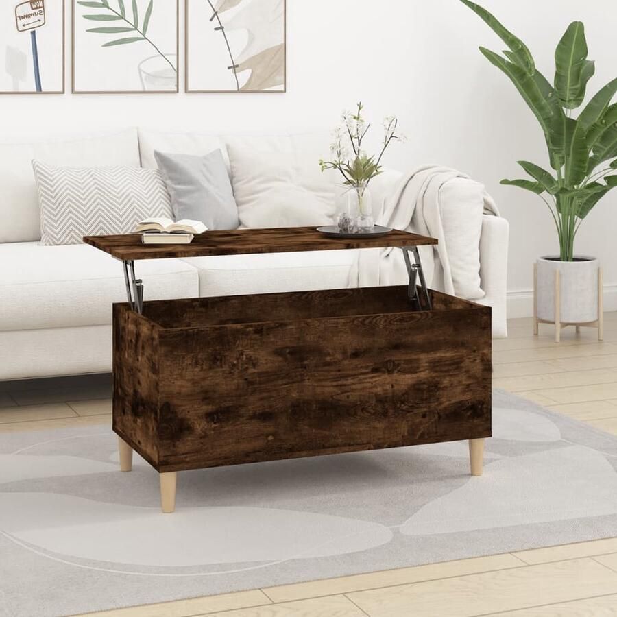 VidaXL Salontafel 90x44 5x45 cm Gerookt Eiken Salontafel Houten Salontafel Lift Top Tafel Salontafel Met Lade Design Salontafel Moderne Salontafel Bruine Salontafel - Foto 2