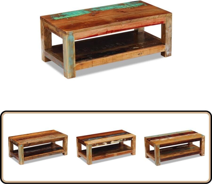VidaXL Salontafel 90x45x35 cm Massief gerecycled hout Salontafel Vintage Tafel Houten Salontafel Antiek Meubilair Industriële Salontafel