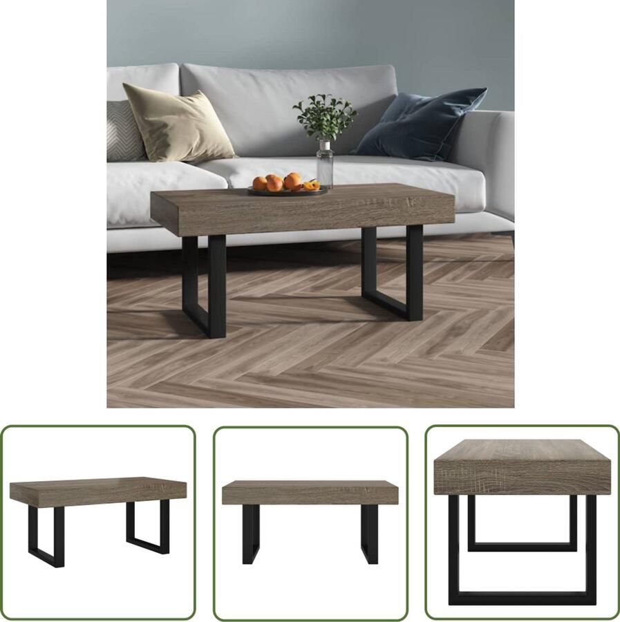VidaXL Salontafel 90x45x40 cm MDF en IJzer Grijs Zwart Salontafel Bijzettafel Mdf Tafellaag Metalen Onderstel Grijze Salontafel Zwarte Salontafel Industriële Stijl Moderne Salontafel Woonkamer Meubilair Living Accessoires