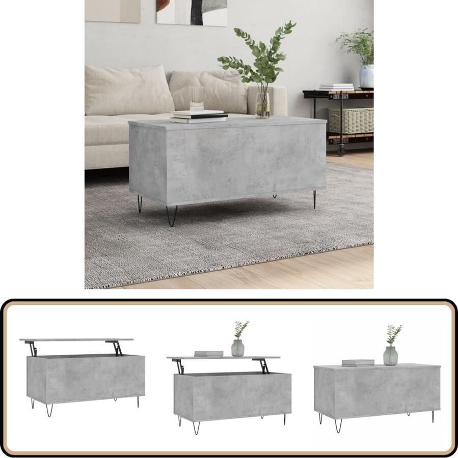 VidaXL Salontafel 90x45x45 cm Betonlook Hout & Metaal Salontafel Salontafels Tv Tafellaar Houten Salontafel Grijze Salontafel Multifunctionele Tafel Opbergruimte Lift Top Tafel - Foto 2