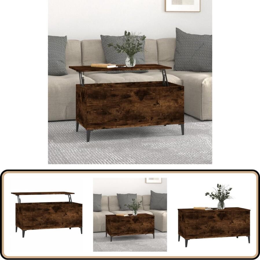 VidaXL Salontafel 90x45x45 cm Gerookt Eiken Salontafel Lift-top Tafel Houten Salontafel Bruine Salontafel Design Salontafel Multifunctionele Salontafel
