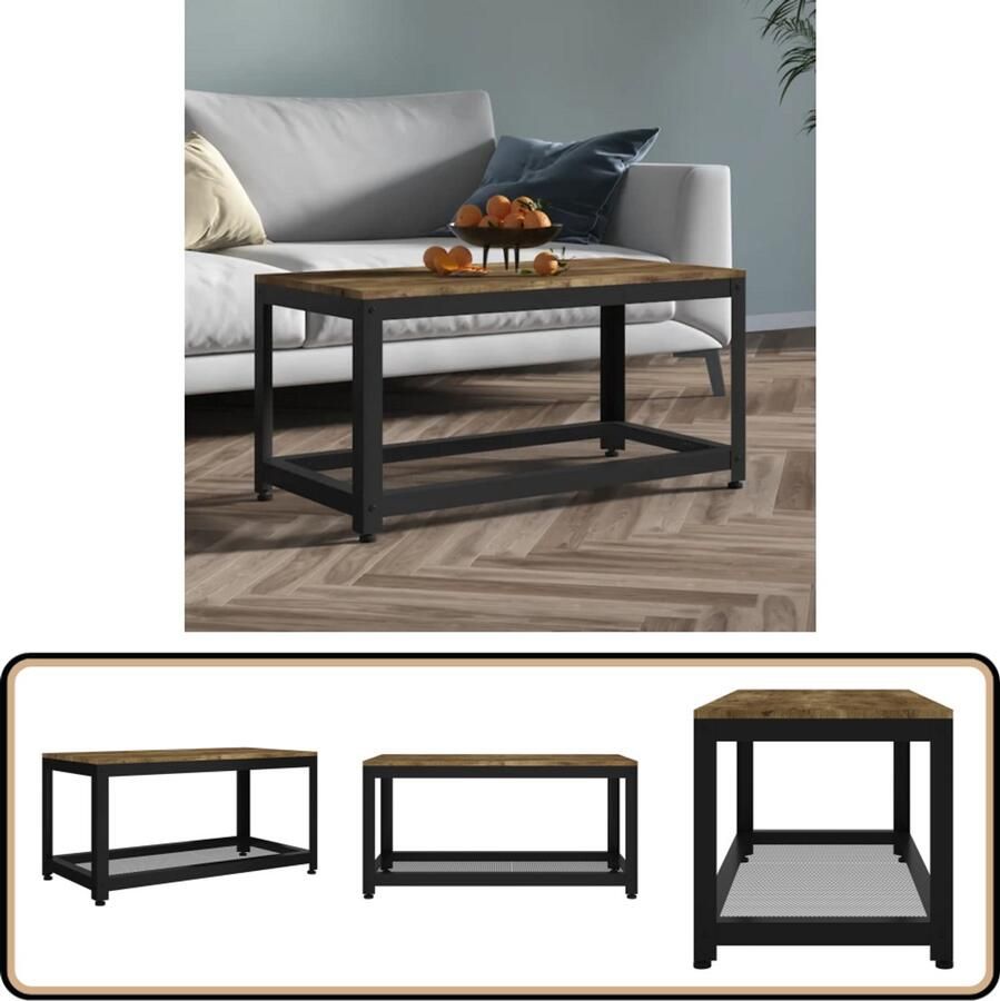 VidaXL Salontafel 90x45x45 cm MDF en IJzer Donkerbruin Salontafel Woonkamertafel Bijzettafel Mdf Meubilair Industriële Stijl Donkere Kleuren Metalen Onderstel Opbergruimte Trendige Design Elegante Salontafel