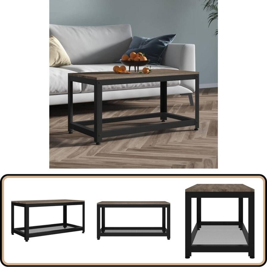 VidaXL Salontafel 90x45x45 cm MDF en Ijzer Grijs Zwart Salontafel Tweedehands Meubilair Eiken Fineer Mdf Zwarte Salontafel Grijze Salontafel