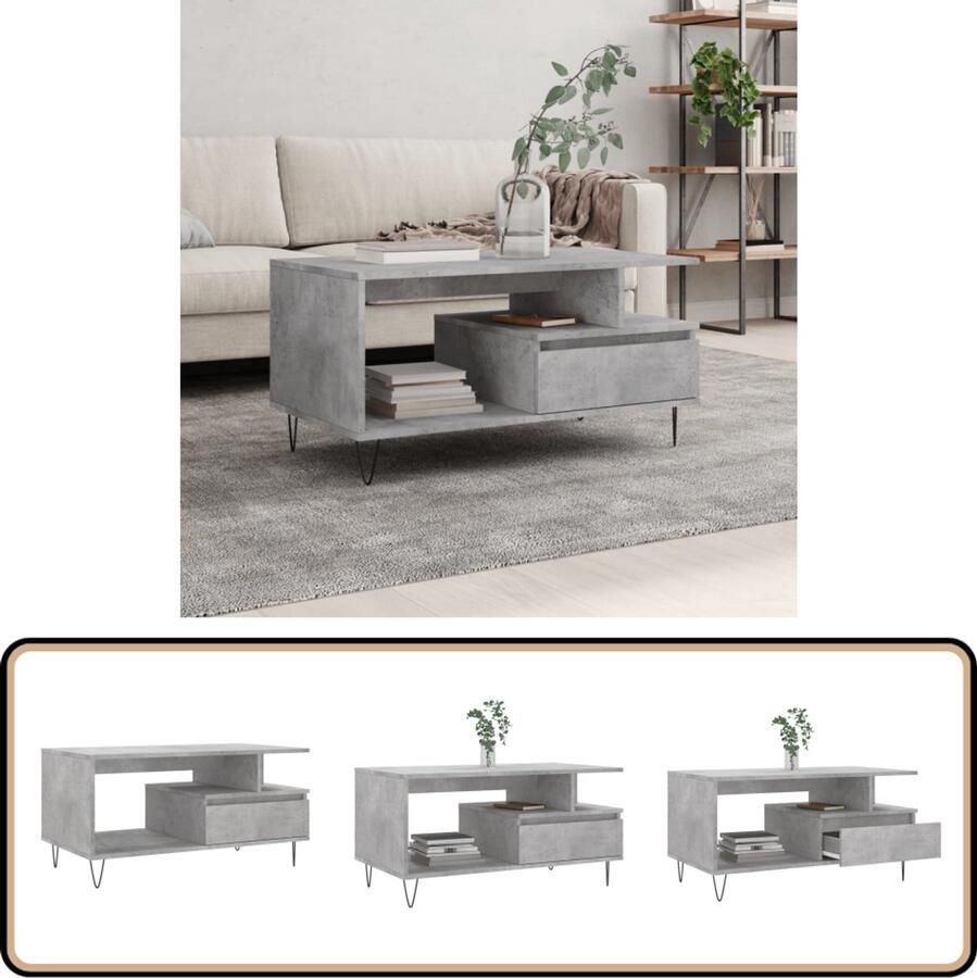 VidaXL Salontafel 90x49x45 cm Betongrijs Hout Salontafel Bijzettafel Houten Salontafel Grijze Salontafel Design Salontafel