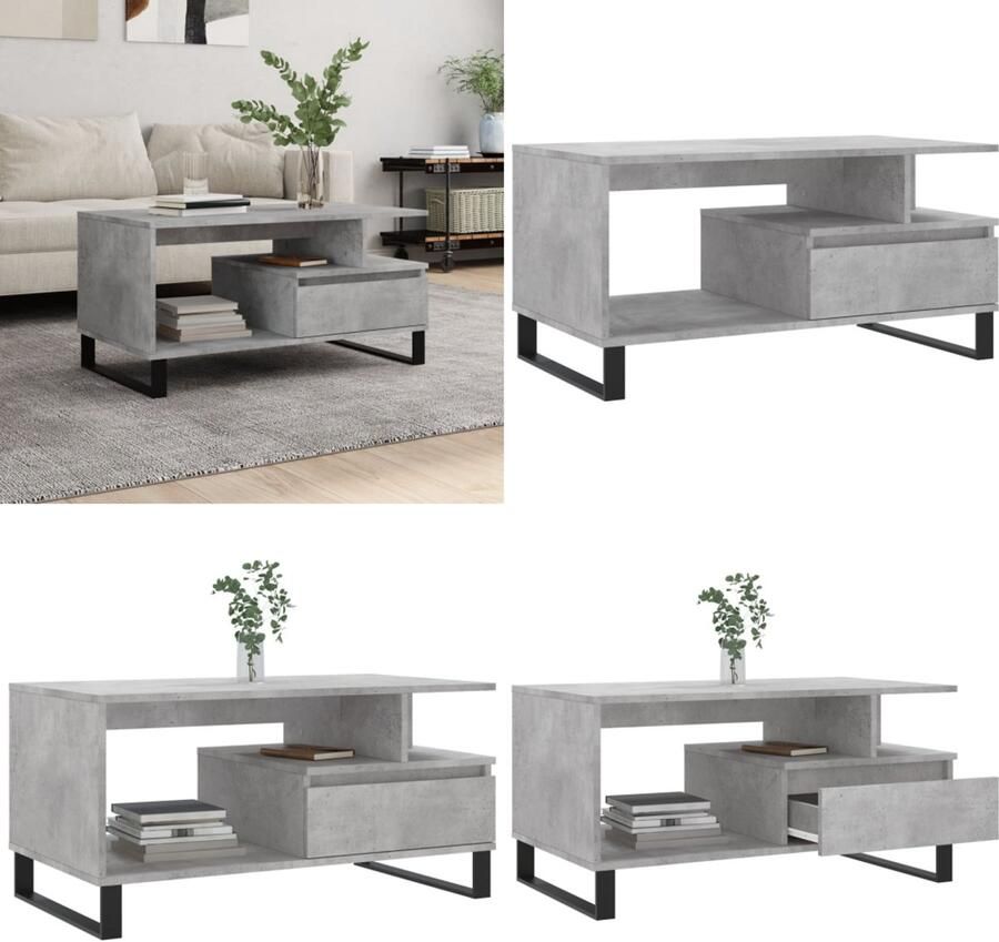 VidaXL Salontafel 90x49x45 cm bewerkt hout betongrijs Salontafel Salontafels Tafel Bijzettafel