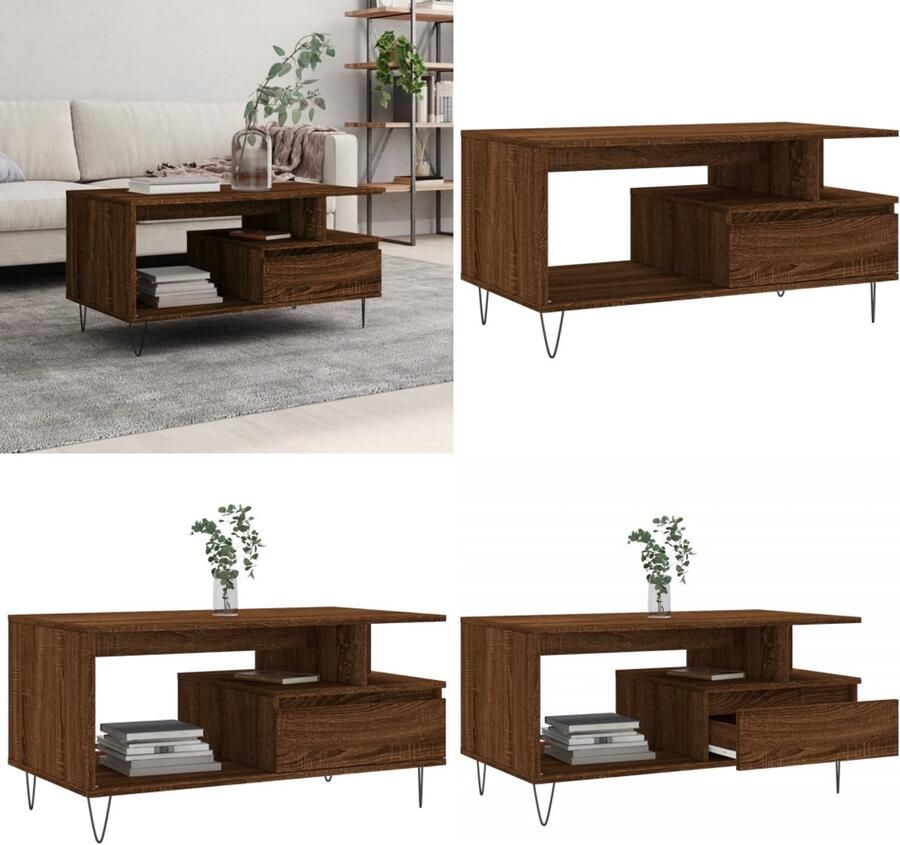VidaXL Salontafel 90x49x45 cm bewerkt hout bruineiken Salontafel Salontafels Tafel Bijzettafel