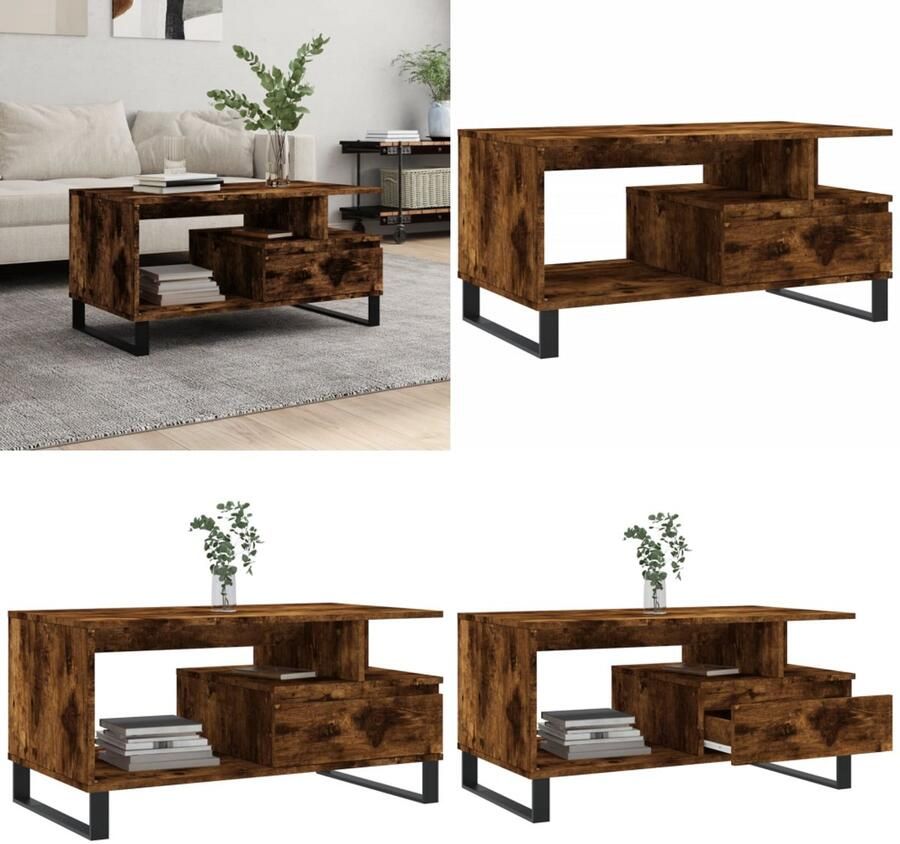 VidaXL Salontafel 90x49x45 cm bewerkt hout gerookt eikenkleurig Salontafel Salontafels Tafel Bijzettafel