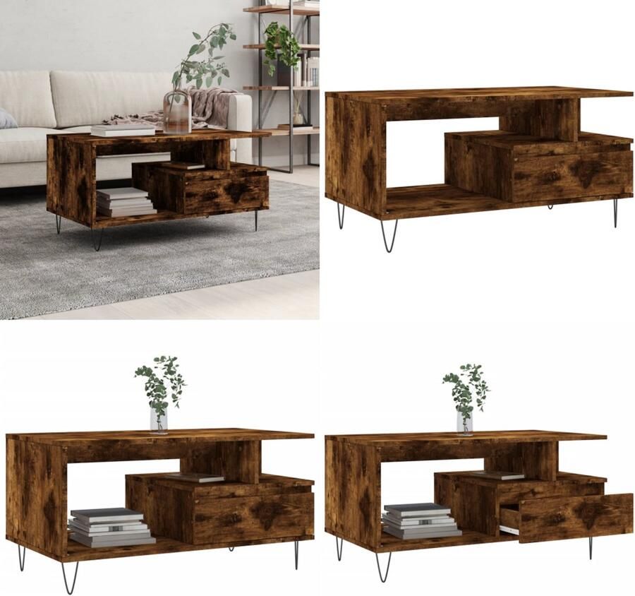 VidaXL Salontafel 90x49x45 cm bewerkt hout gerookt eikenkleurig Salontafel Salontafels Tafel Bijzettafel