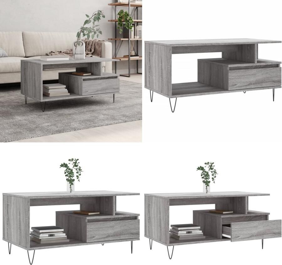 VidaXL Salontafel 90x49x45 cm bewerkt hout grijs sonoma Salontafel Salontafels Tafel Bijzettafel